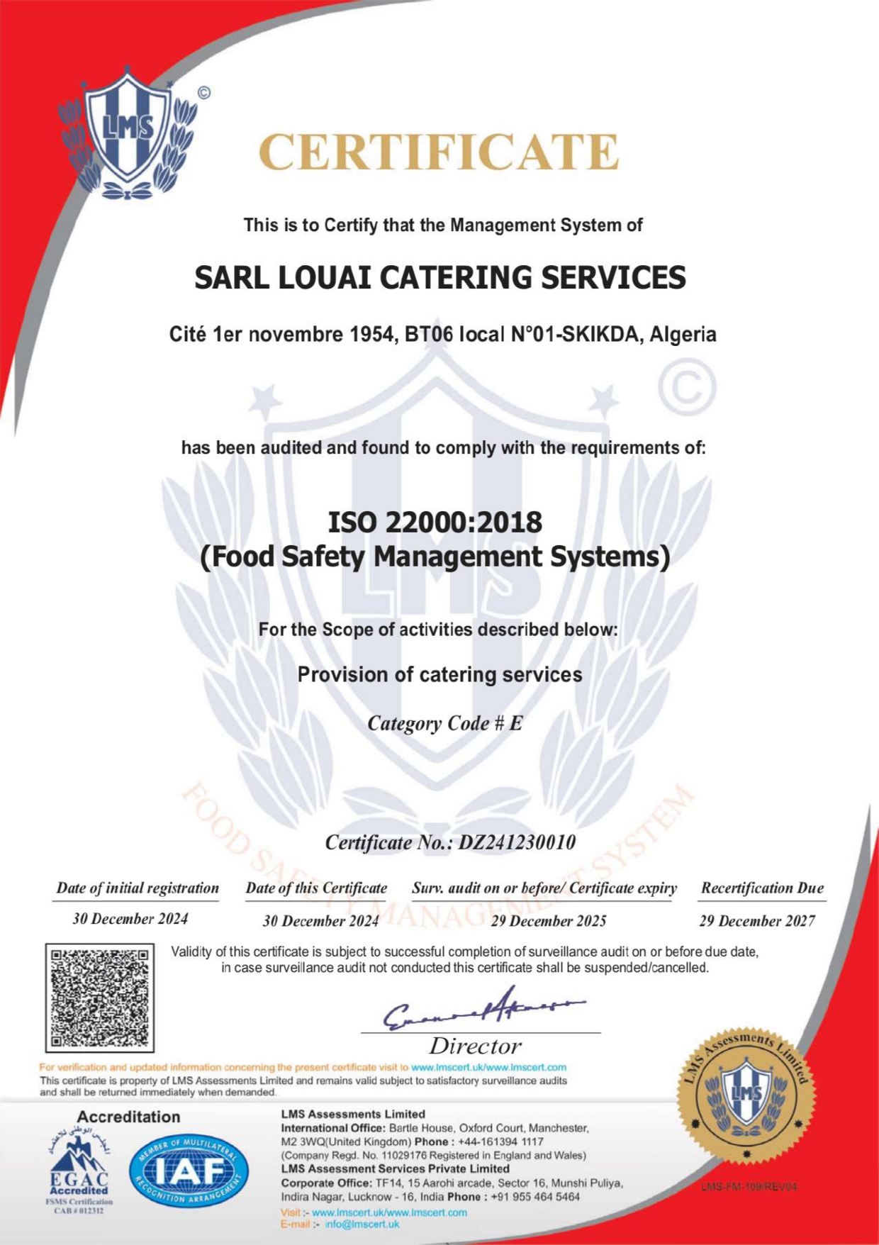 Certificat ISO 22000:2018